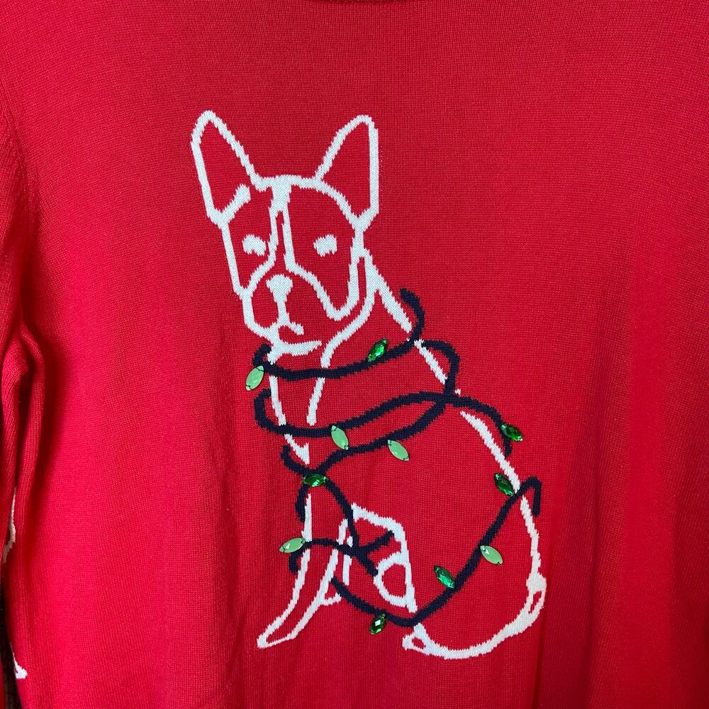 Crown Ivy French Bulldog Womens Red Christmas Sweater M Holiday Party Jeweled